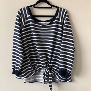 Caslon Stripe Boatneck Knot Front Sweater
